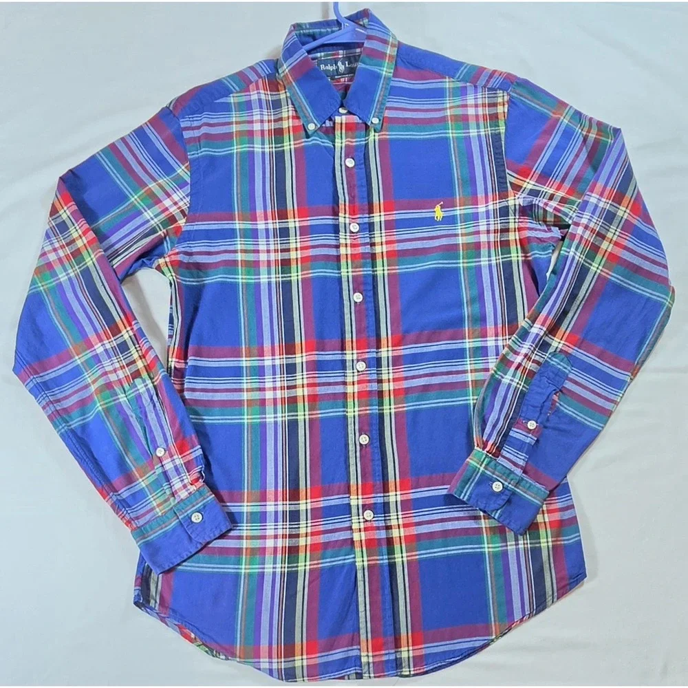 Ralph Lauren Polo Mens Small  Plaid, Custom Fit, Multi, Long Sleeve, Pony,Preppy